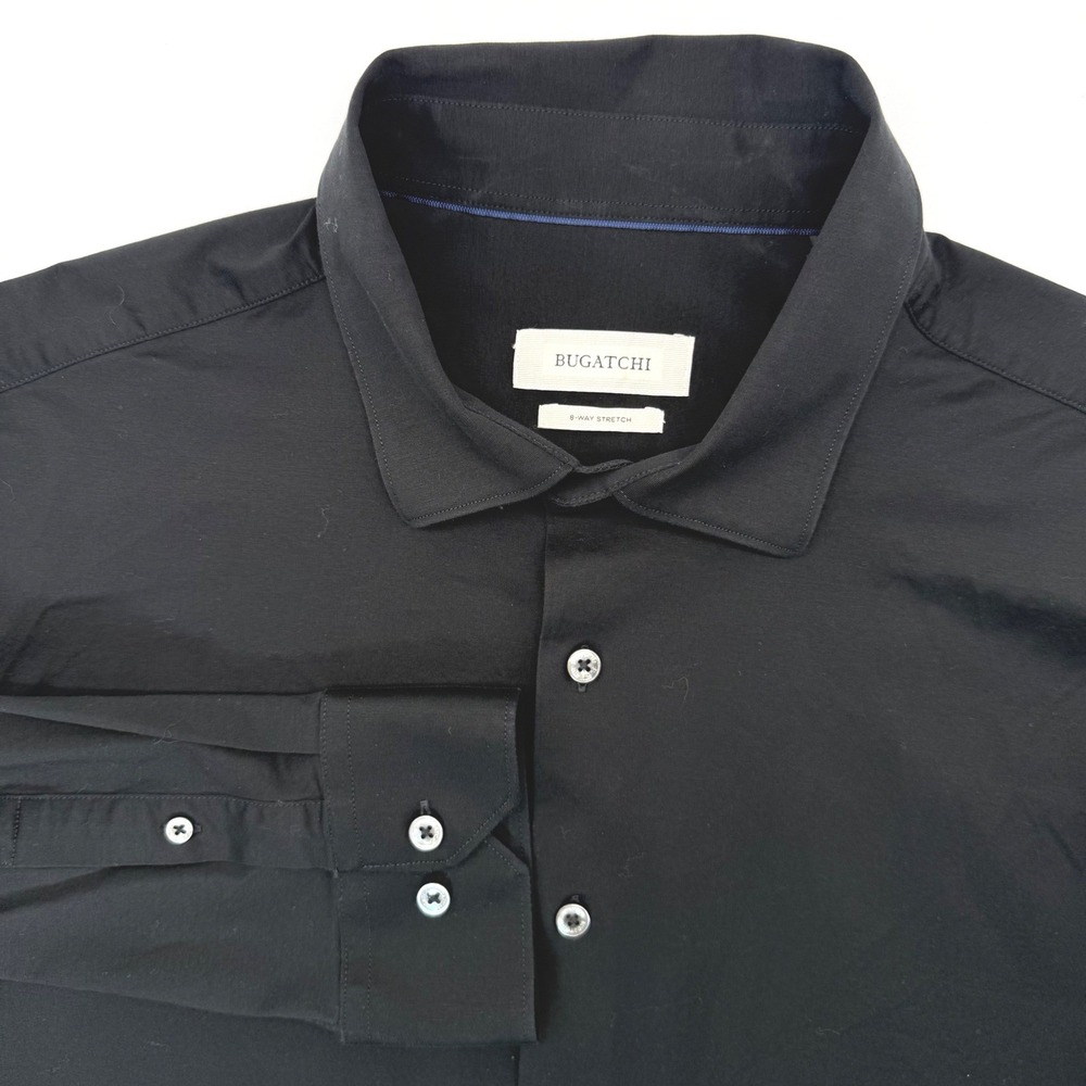 Bugatchi‎ Button Down Men XXL Black 8-Way Stretch Long Sleeve Solid Shirt